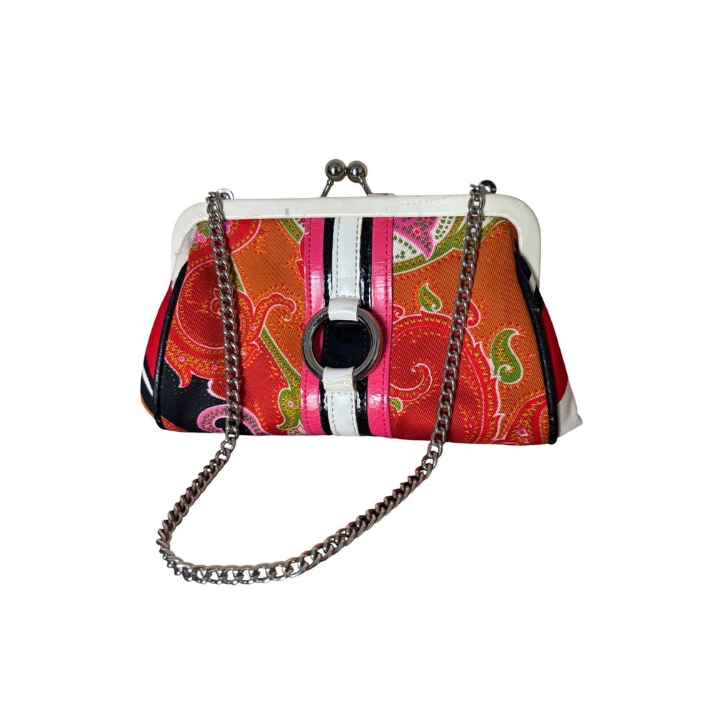 Isabella Fiore Clutch Purse Chain Strap‎ Paisley Kiss Lock Evening Bag Designer